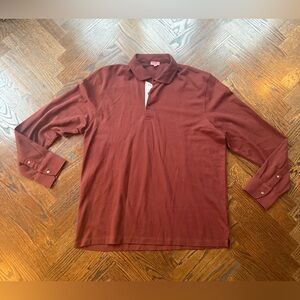 Nwot Men's Thomas Pink Burgundy Long Sleeve Polo Shirt
